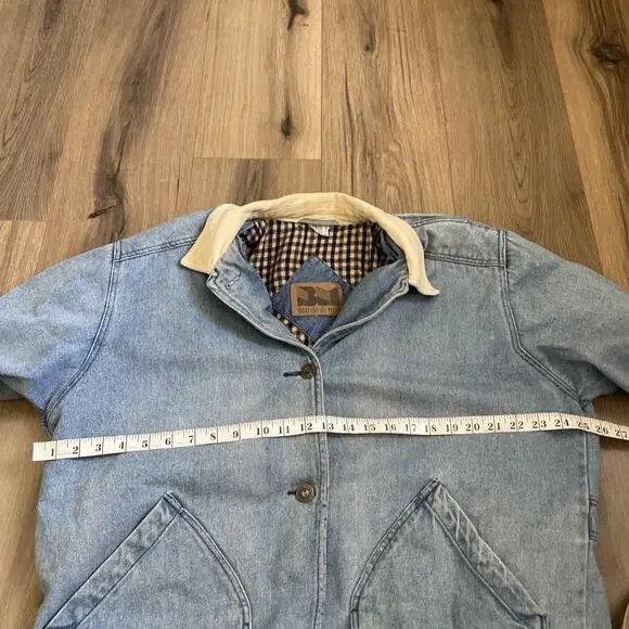 Vintage Blanket Lined Light Wash Denim Barn Chore Jacket Coat Large Read Stain - Picture 7 of 15